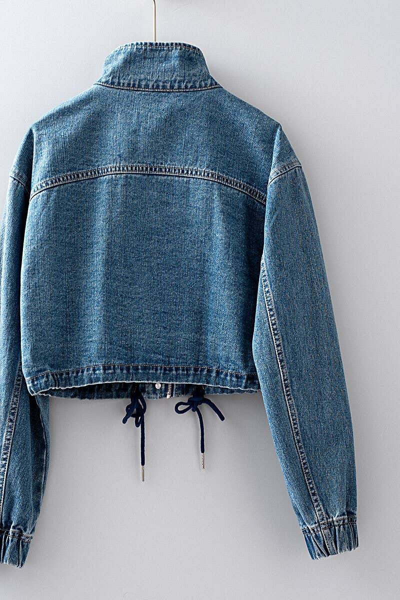 Utility Cropped - Drawstring Denim Jacket