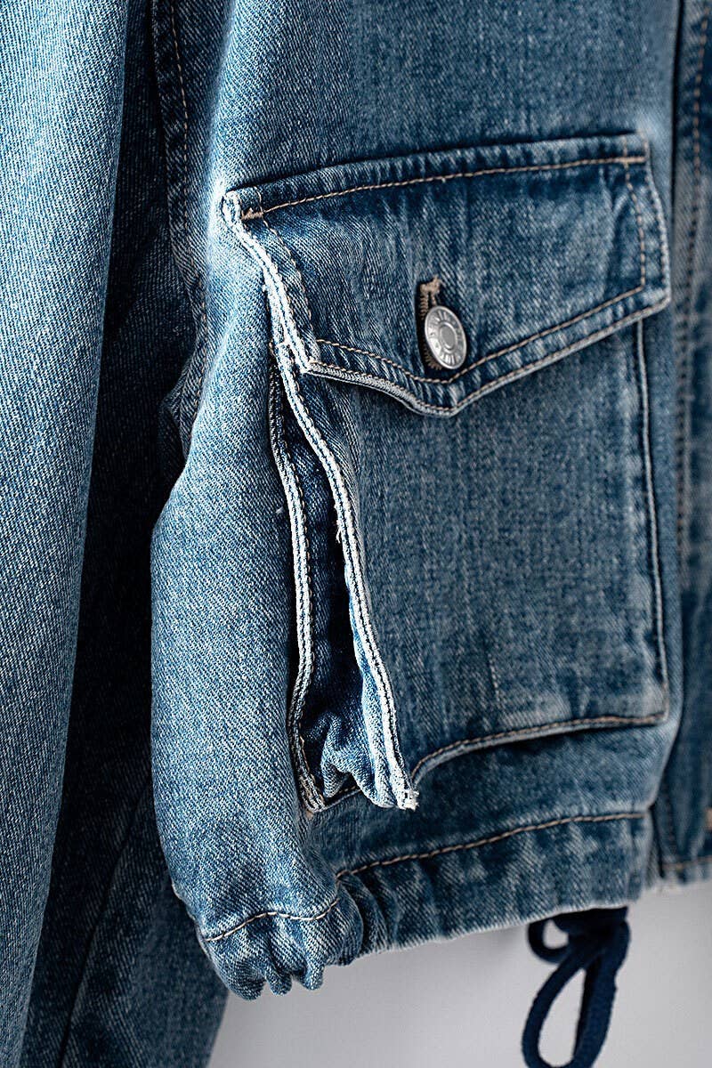 Utility Cropped - Drawstring Denim Jacket