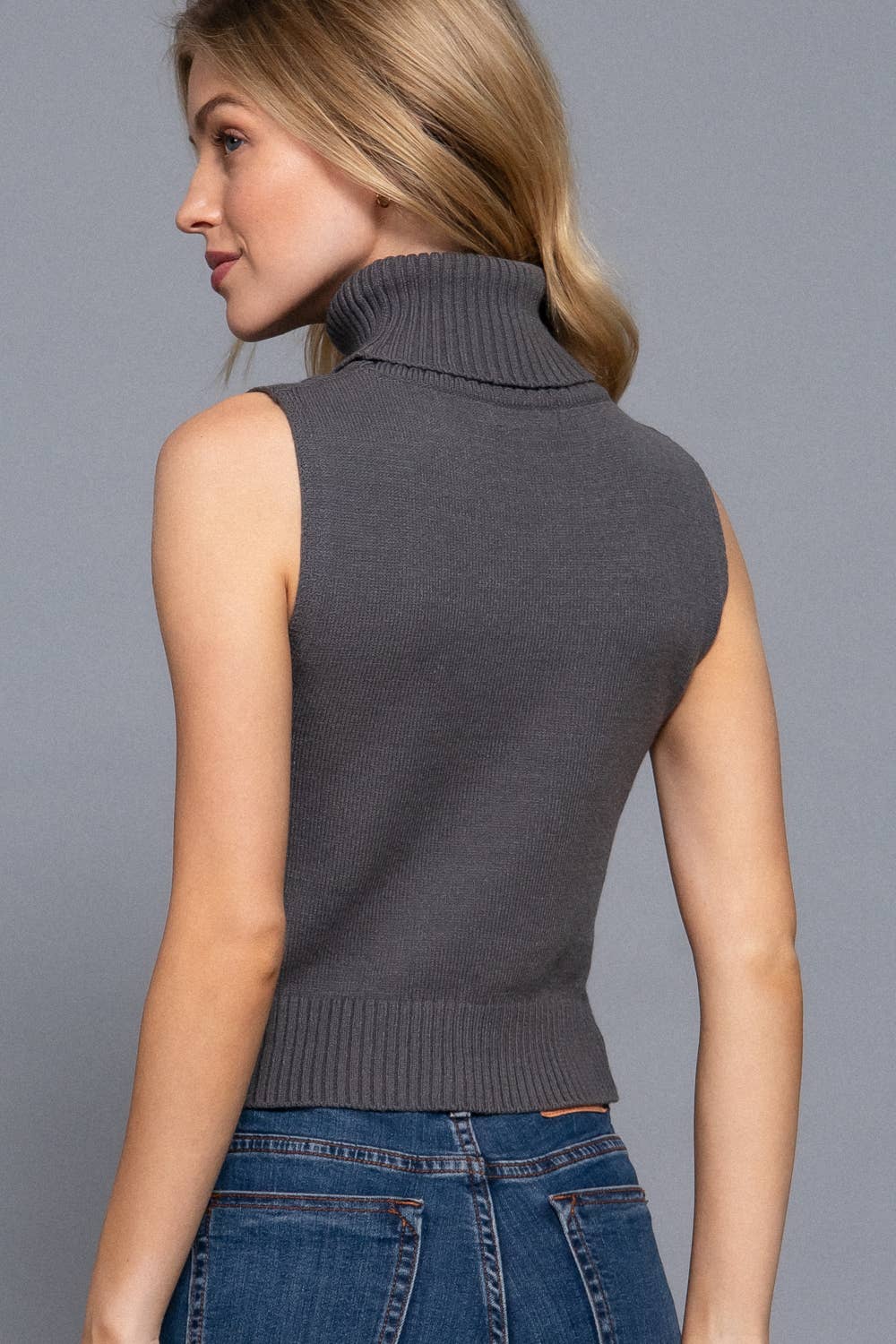 Shirley in Gray - Sleeveless Turtleneck Tank *Large*