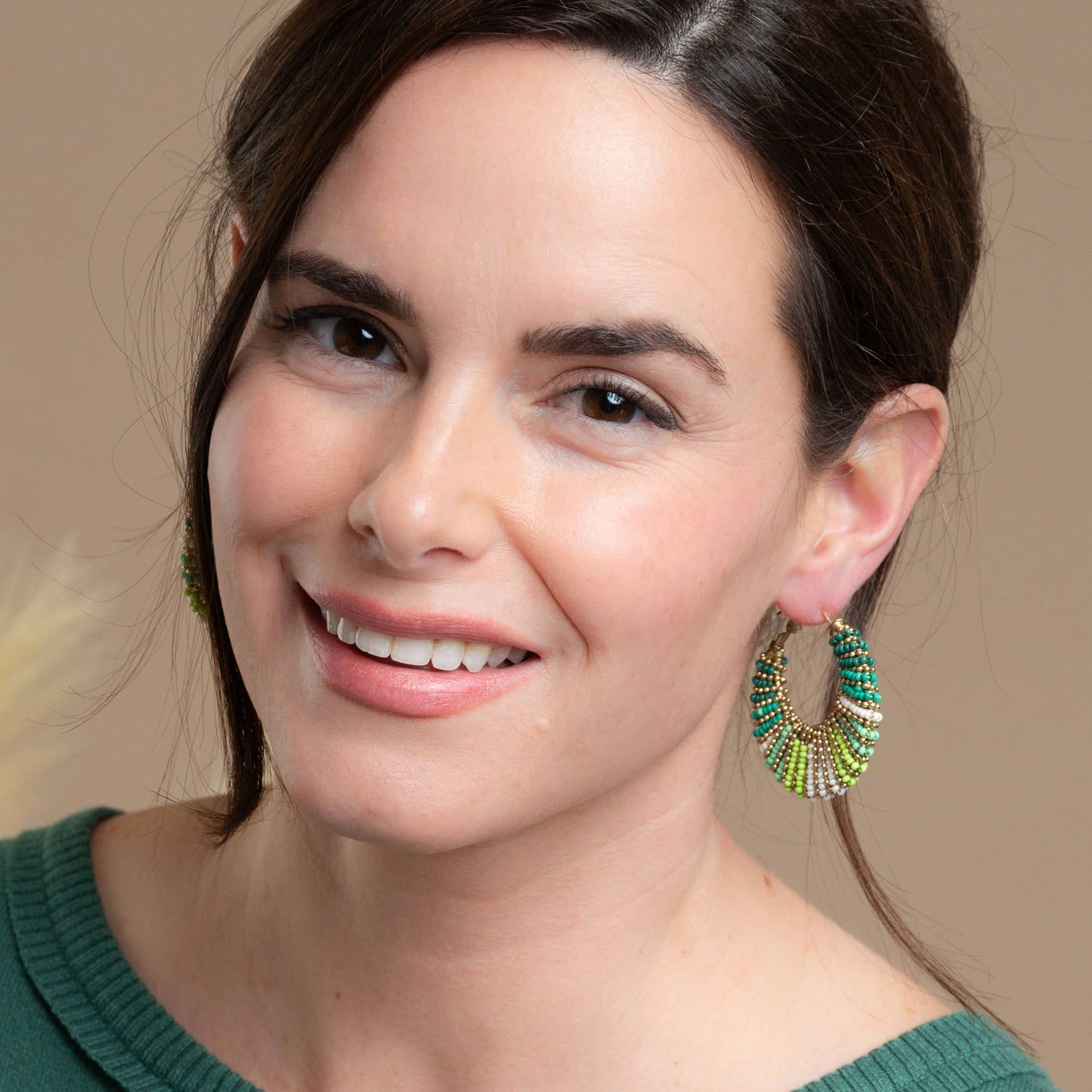 Ryliana (Green) - Beaded Hoop Earrings