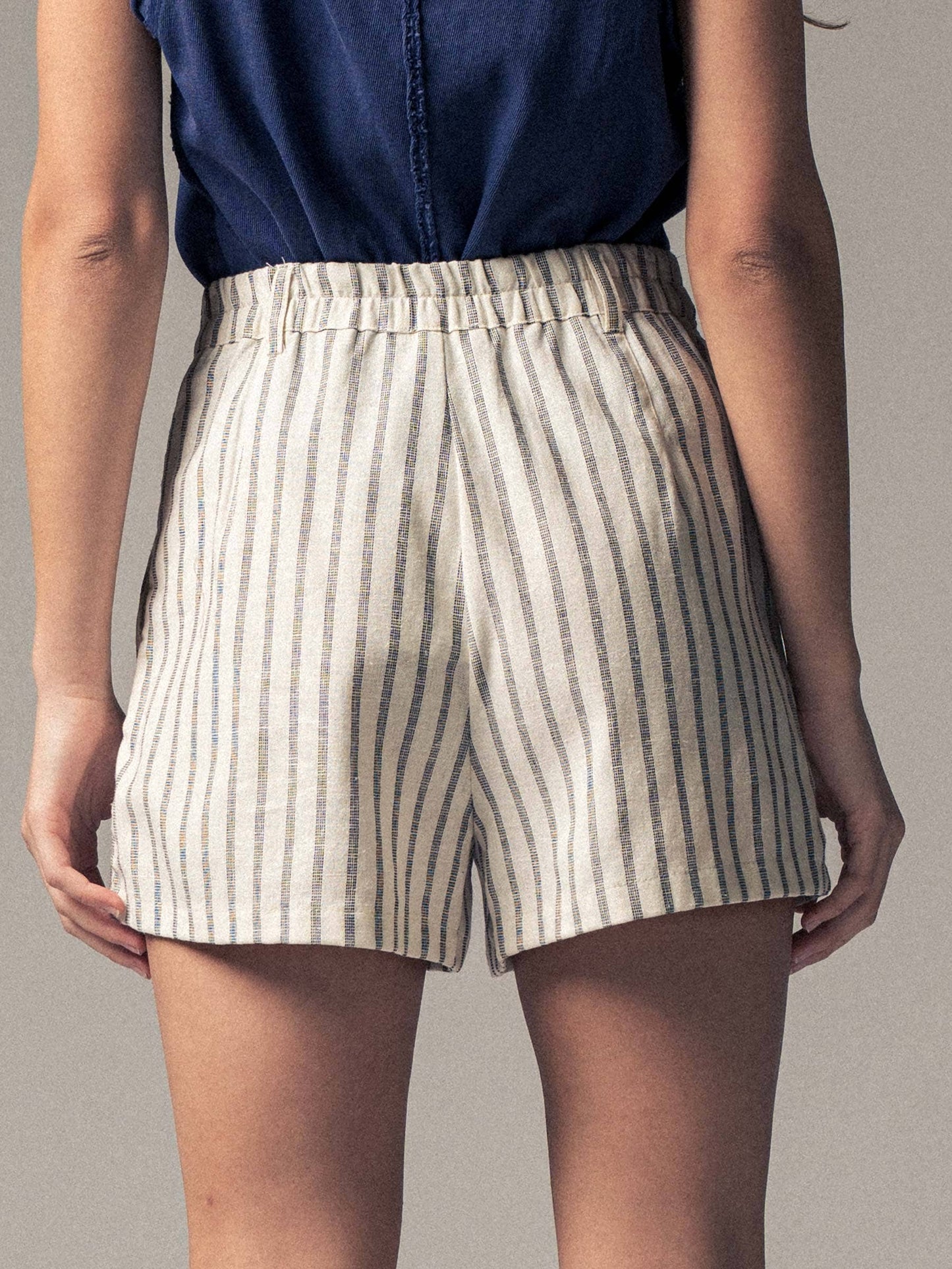 Coastal Stripes (Nat) - Linen Shorts