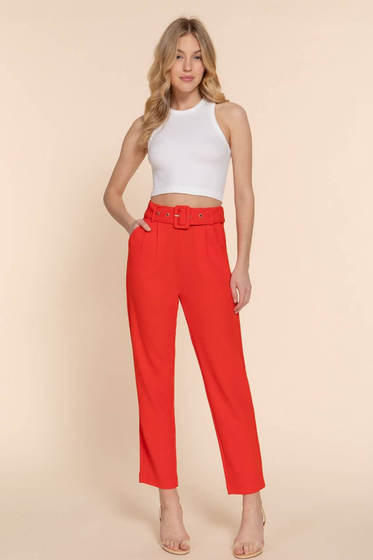(SALE) Working Lady in Orange - Belted Stretch Pants