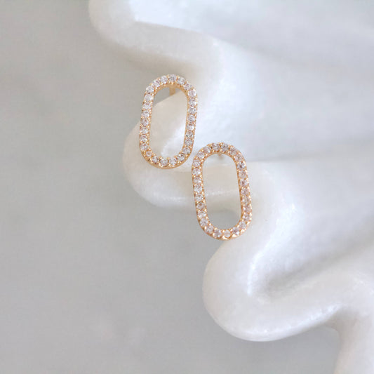CZ Oval Stud - Earrings