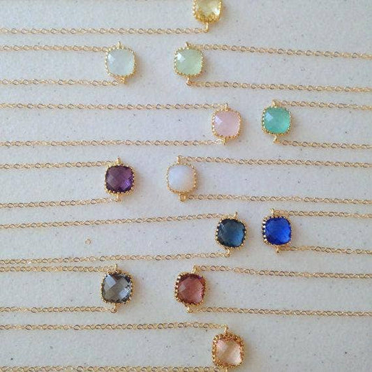 Dainty Framed Crystals - Necklace *Multiple Colors*