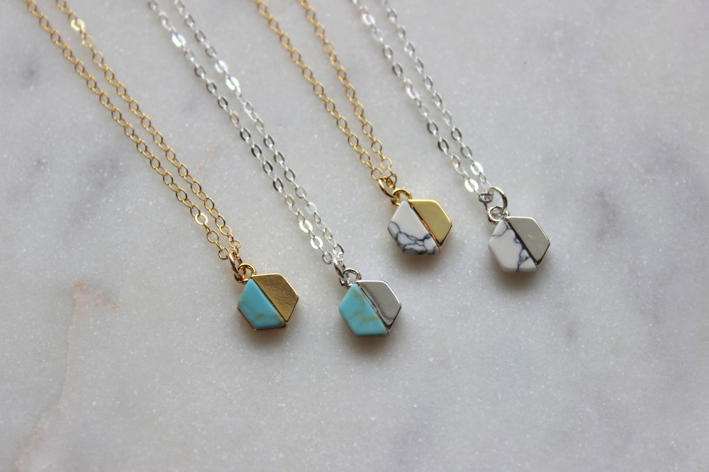 Turqouise or White Howlite Hexagon - Necklace