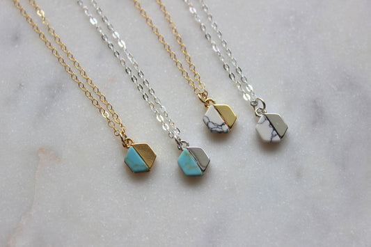 Howlite Hexagon - Necklace *Multiple Colors*