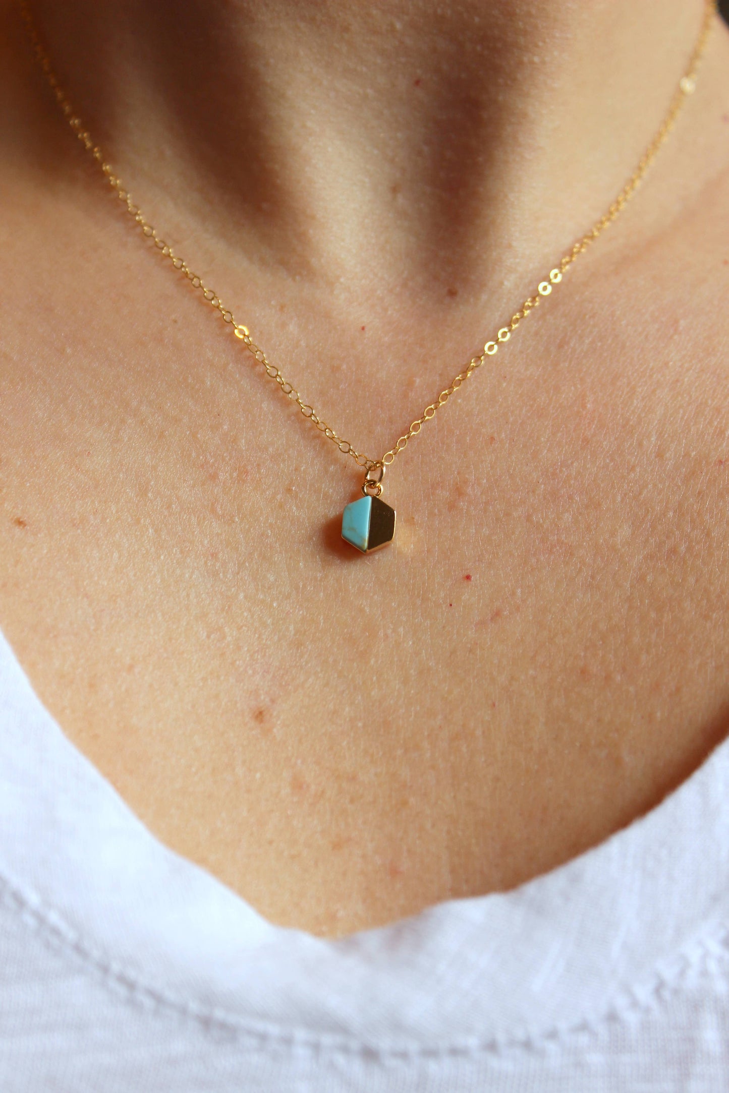 Turqouise or White Howlite Hexagon - Necklace