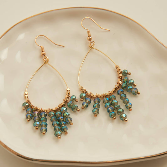 Kina (Evergreen/Gold) - Beaded Chandelier Earrings