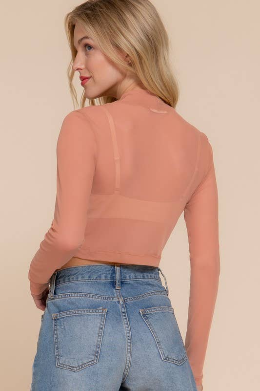 Meshy Top in Peach - Mock Neck Top *Small*