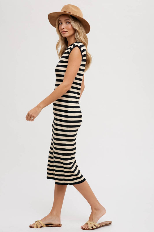 (HALF OFF) Striped Contrast - Midi Dress