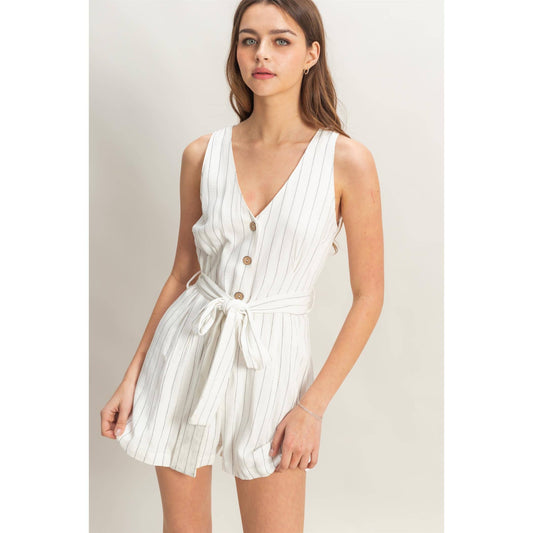 Summer Picnics in White - Striped Romper