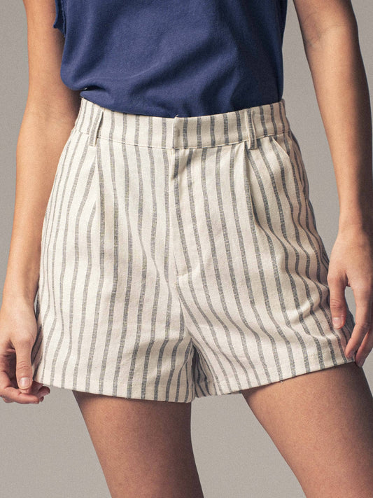 Coastal Stripes (Nat) - Linen Shorts