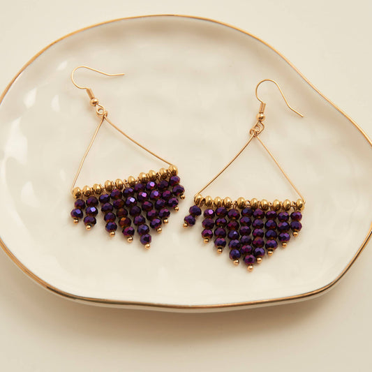 Kina (Purple/Gold) - Beaded Chandelier Earrings