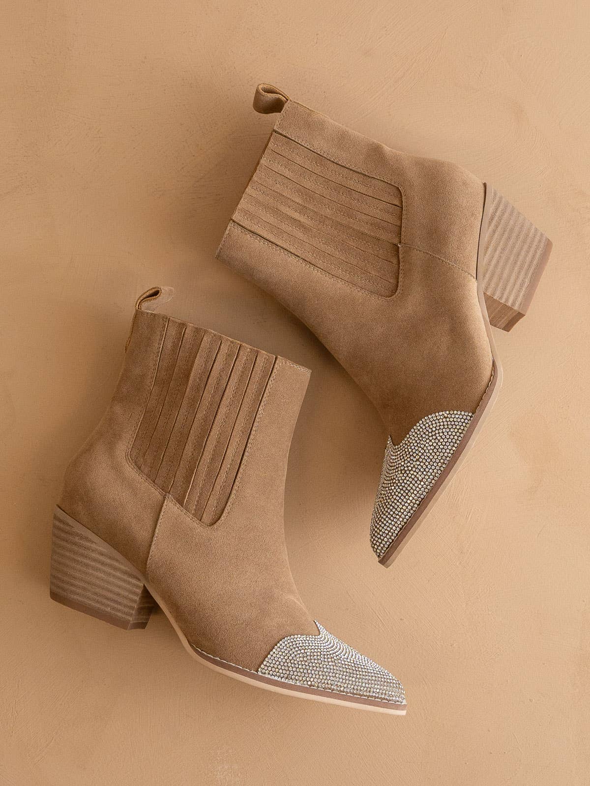 The Zuri (Khaki) - Rhinestone Booties *Size 7.5, or 9*