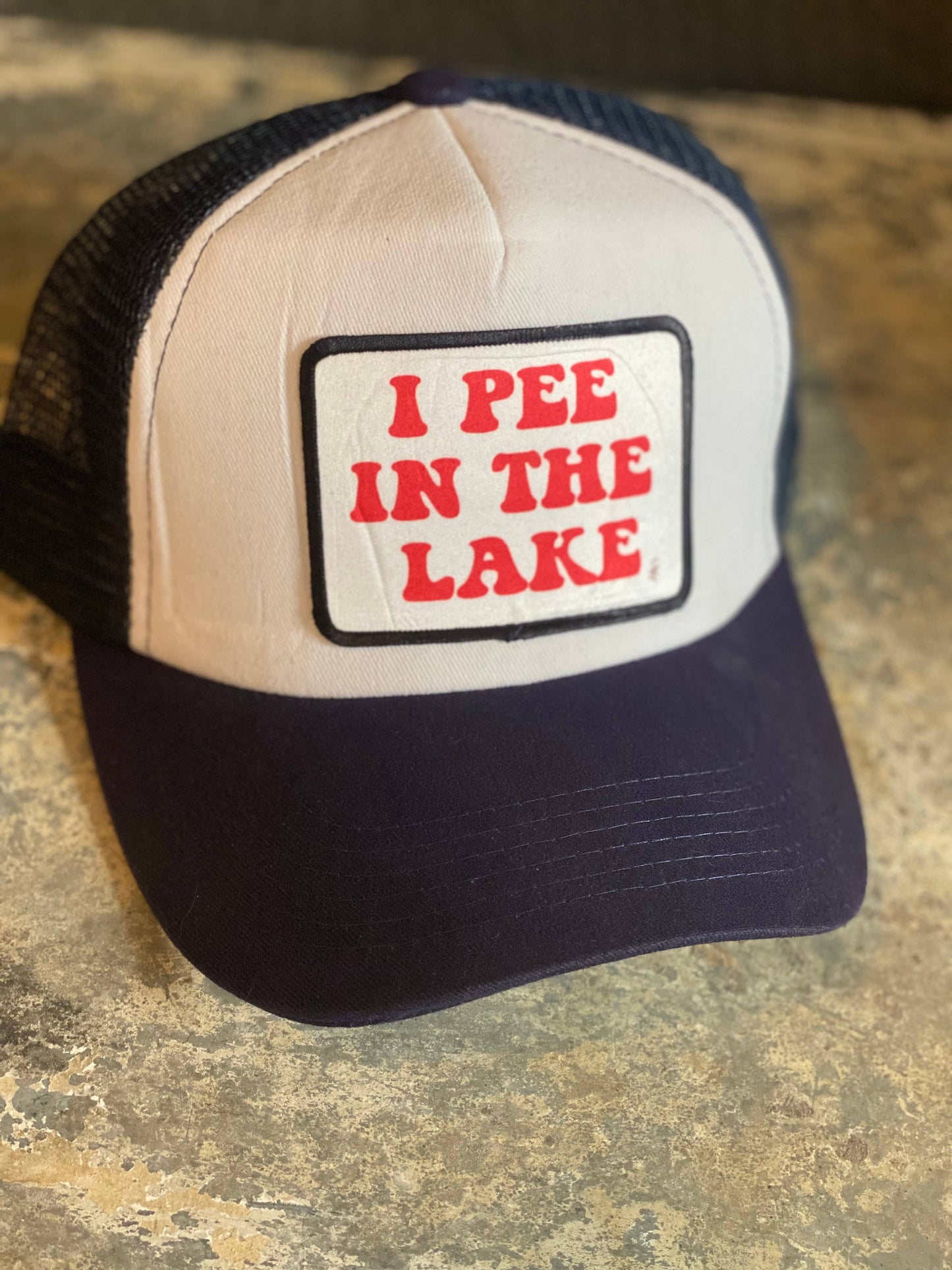 I Pee in the Lake Hat (White/Orange) - Trucker Hat