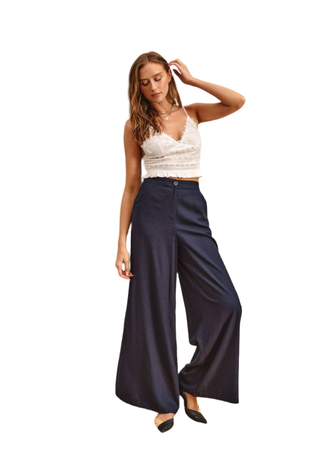 Heaven Sent in Navy - Wide Leg Linen Pant
