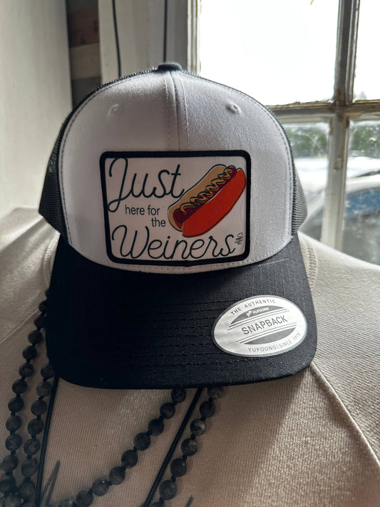 Just Here for the Weiners Hat (Black/White) - Trucker Hat