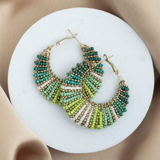 Ryliana (Green) - Beaded Hoop Earrings