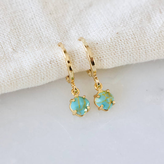 One Touch Turquoise Stone Huggies - Hoop Earrings