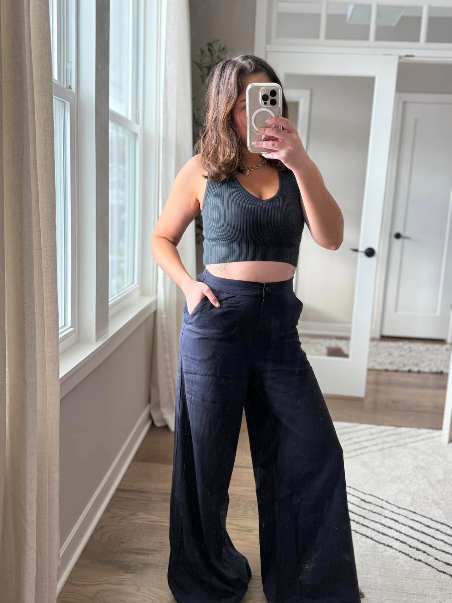 Heaven Sent in Navy - Wide Leg Linen Pant