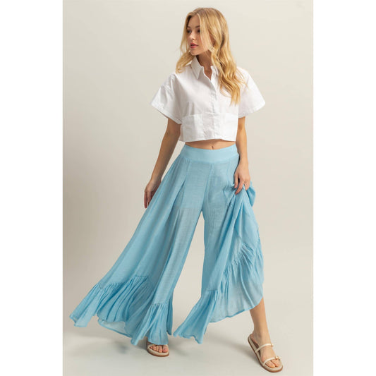 Like a Breeze in Ice - High-Waist Ruffle Flared Wide Leg Pants